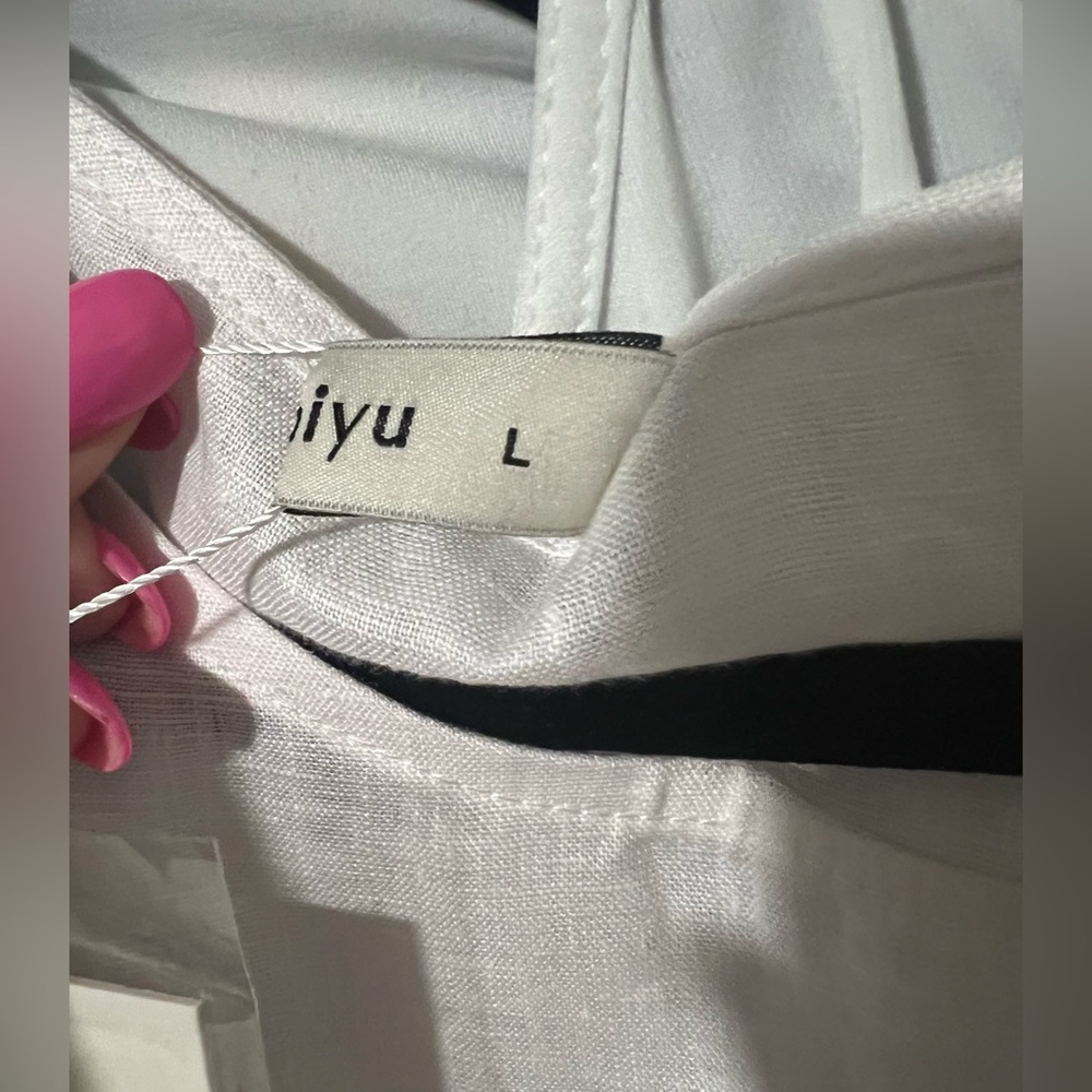 White Linen Slip-on Shift Dress with pockets, Size-L. - Picture 3 of 3